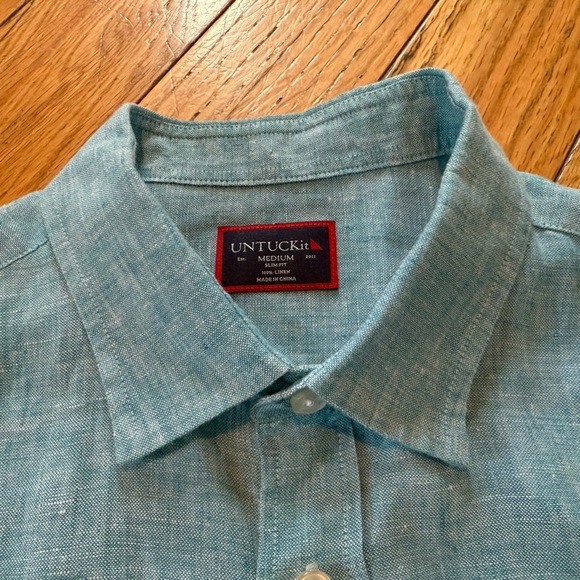 UNTUCKit Shirt Men’s Size M Light Blue 100% Linen Button Up Short Sleeve Shirt - Picture 4 of 11
